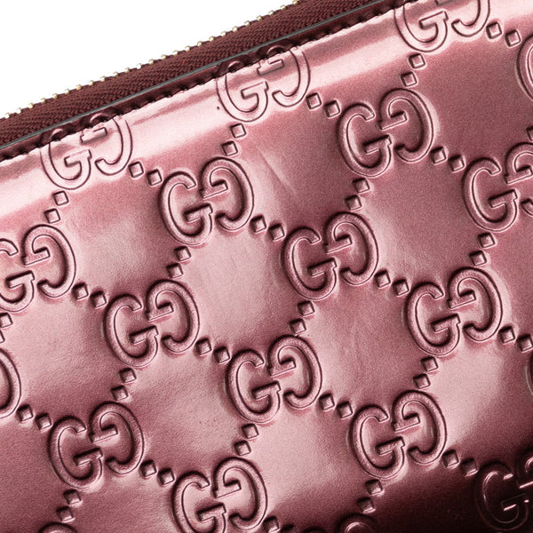 グッチ グッチシマ ラブリー Gハート ラウンドファスナー 長財布 308005 メタリックピンク パテントレザー レディース GUCCI 【中古】