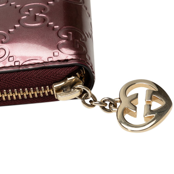 グッチ グッチシマ ラブリー Gハート ラウンドファスナー 長財布 308005 メタリックピンク パテントレザー レディース GUCCI 【中古】