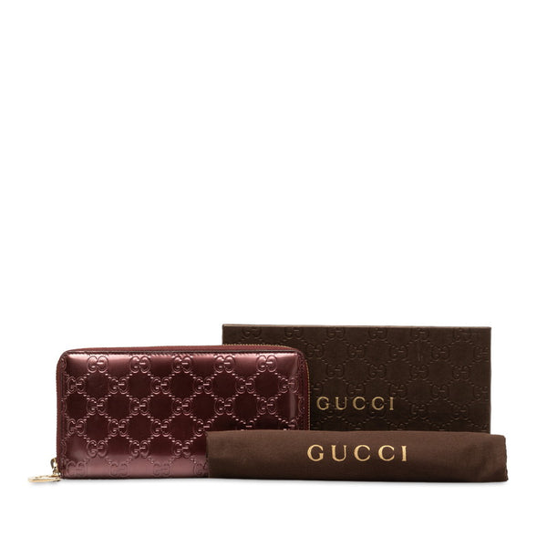グッチ グッチシマ ラブリー Gハート ラウンドファスナー 長財布 308005 メタリックピンク パテントレザー レディース GUCCI 【中古】