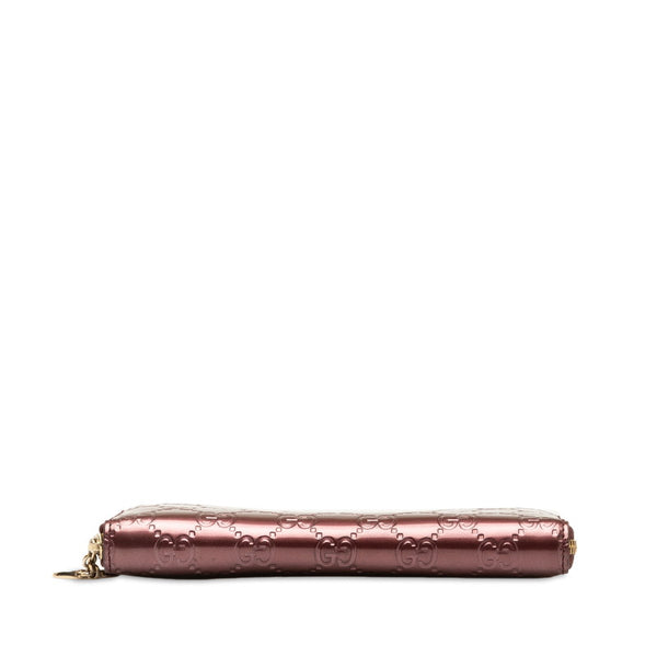 グッチ グッチシマ ラブリー Gハート ラウンドファスナー 長財布 308005 メタリックピンク パテントレザー レディース GUCCI 【中古】