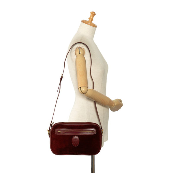 カルティエ マストライン 斜め掛け ショルダーバッグ ワインレッド スウェード レザー レディース CARTIER 【中古】