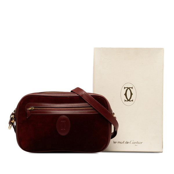 カルティエ マストライン 斜め掛け ショルダーバッグ ワインレッド スウェード レザー レディース CARTIER 【中古】