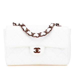 シャネル マトラッセ ココマーク ウッド チェーン ショルダーバッグ ホワイト ブラウン キャビアスキン レディース CHANEL 【中古】