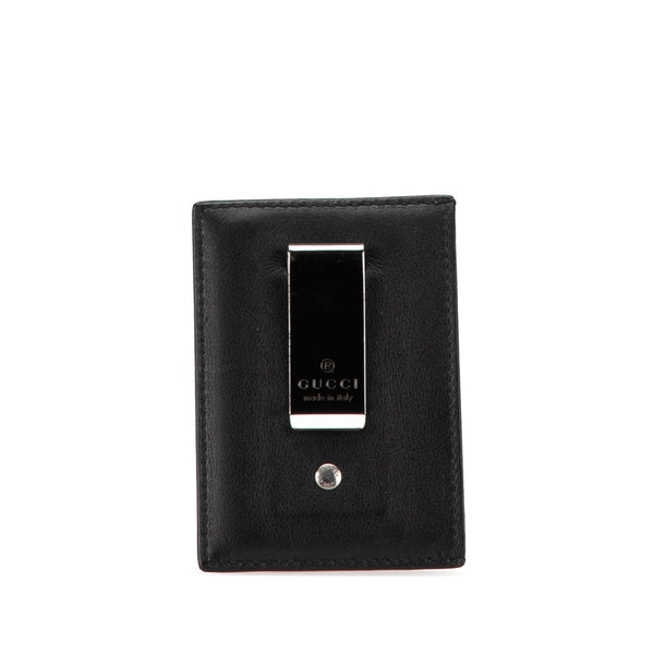 グッチ グッチシマ マネークリップ付 カードケース 名刺入れ 308915 1147 ブラック レザー レディース GUCCI 【中古】