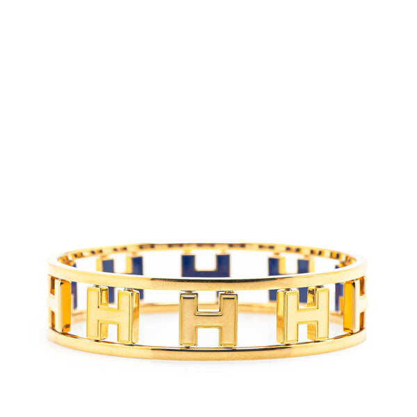 エルメス ロンドアッシュ Hロゴ バングル ゴールド ブルー メッキ レディース HERMES 【中古】