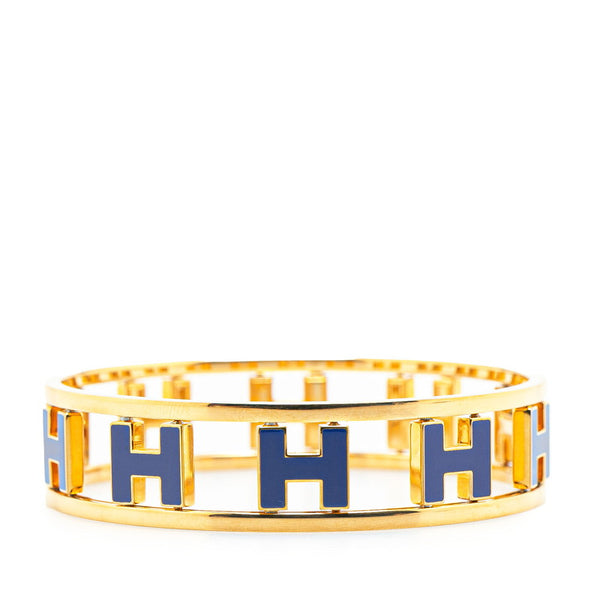 エルメス ロンドアッシュ Hロゴ バングル ゴールド ブルー メッキ レディース HERMES 【中古】