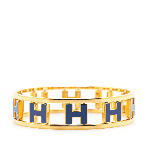 エルメス ロンドアッシュ Hロゴ バングル ゴールド ブルー メッキ レディース HERMES 【中古】