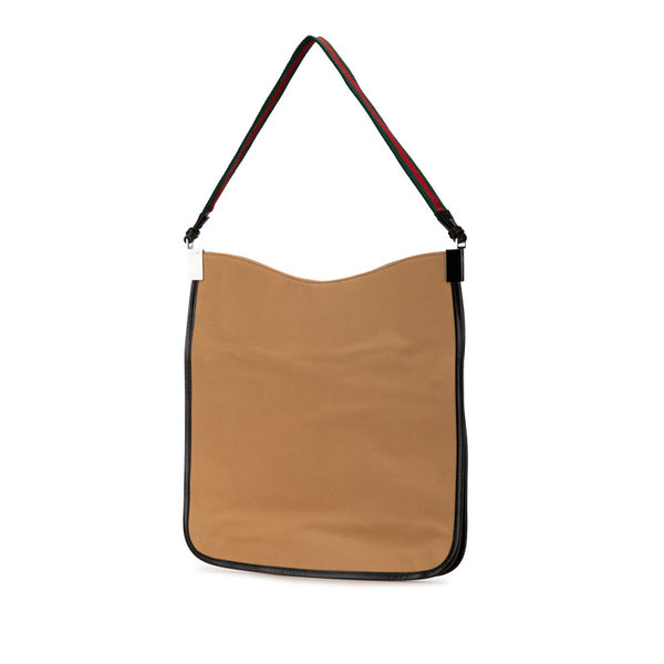 グッチ シェリーライン ロゴプレート トートバッグ ワンショルダーバッグ 001 4306 001998 ベージュ ブラウン キャンバス レザー レディース GUCCI 【中古】