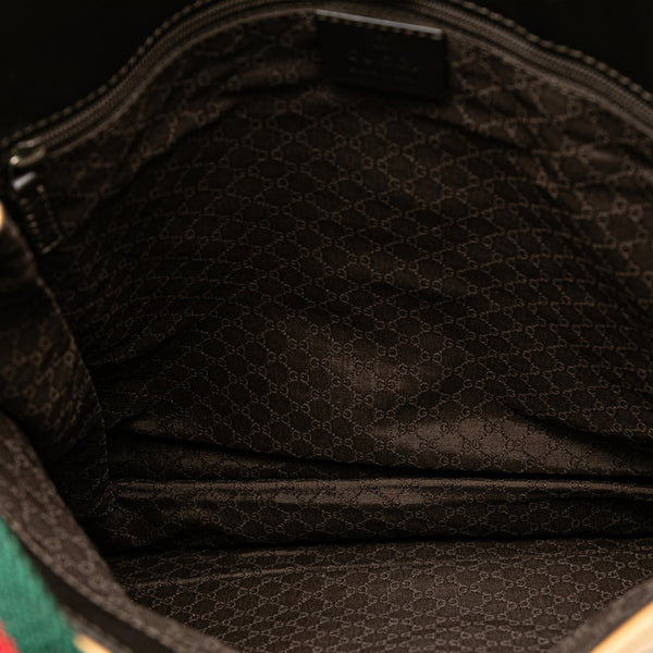 グッチ シェリーライン ロゴプレート トートバッグ ワンショルダーバッグ 001 4306 001998 ベージュ ブラウン キャンバス レザー レディース GUCCI 【中古】