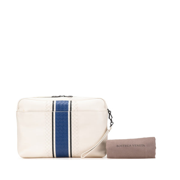 ボッテガヴェネタ イントレチャート クラッチバッグ ホワイト レザー レディース BOTTEGAVENETA 【中古】
