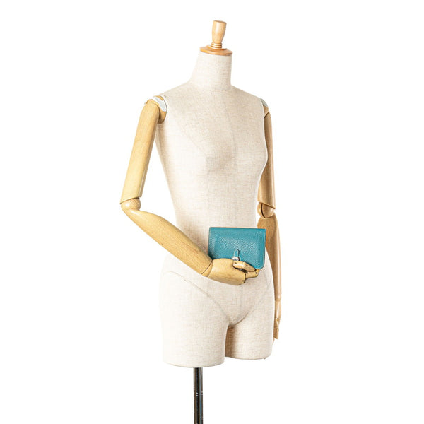 エルメス ドゴン コンパクト 二つ折り財布 ブルー系 トゴ レディース HERMES 【中古】