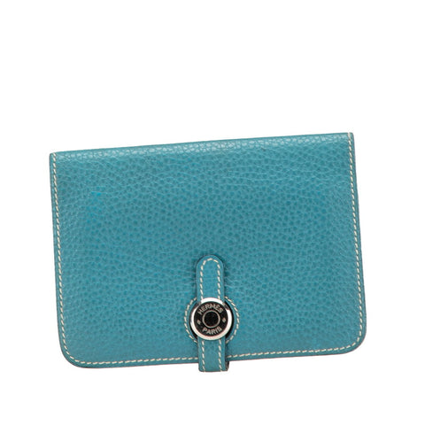 エルメス ドゴン コンパクト 二つ折り財布 ブルー系 トゴ レディース HERMES 【中古】