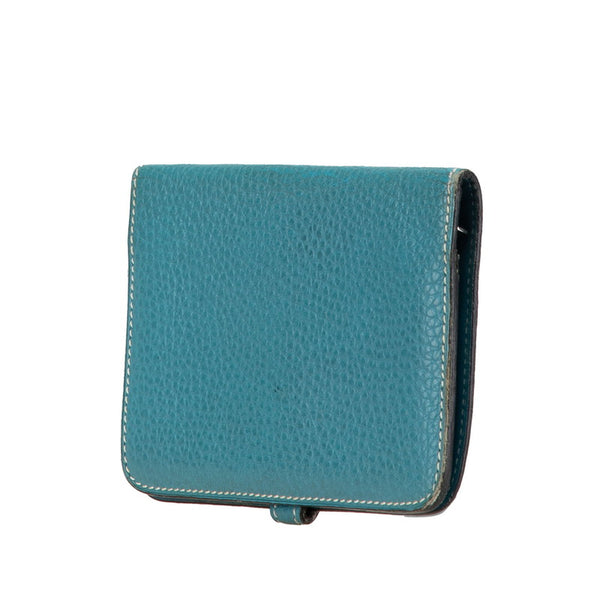 エルメス ドゴン コンパクト 二つ折り財布 ブルー系 トゴ レディース HERMES 【中古】