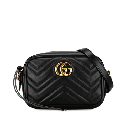 グッチ GGマーモント キルティング 斜め掛け ショルダーバッグ 448065 ブラック レザー レディース GUCCI 【中古】