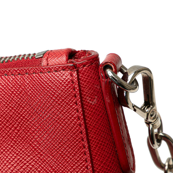 プラダ 三角ロゴプレート ショルダーバッグ レッド ホワイト レザー レディース PRADA 【中古】