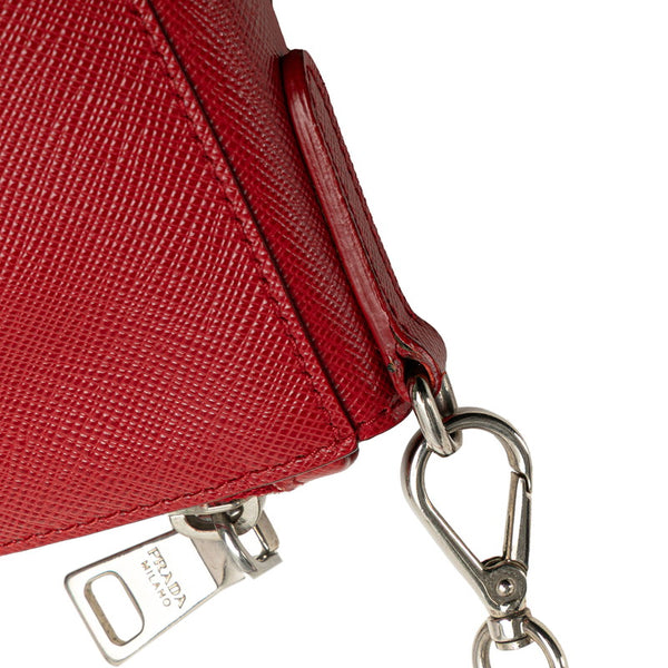 プラダ 三角ロゴプレート ショルダーバッグ レッド ホワイト レザー レディース PRADA 【中古】
