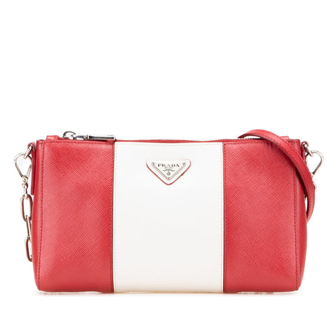 プラダ 三角ロゴプレート ショルダーバッグ レッド ホワイト レザー レディース PRADA 【中古】