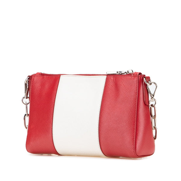 プラダ 三角ロゴプレート ショルダーバッグ レッド ホワイト レザー レディース PRADA 【中古】