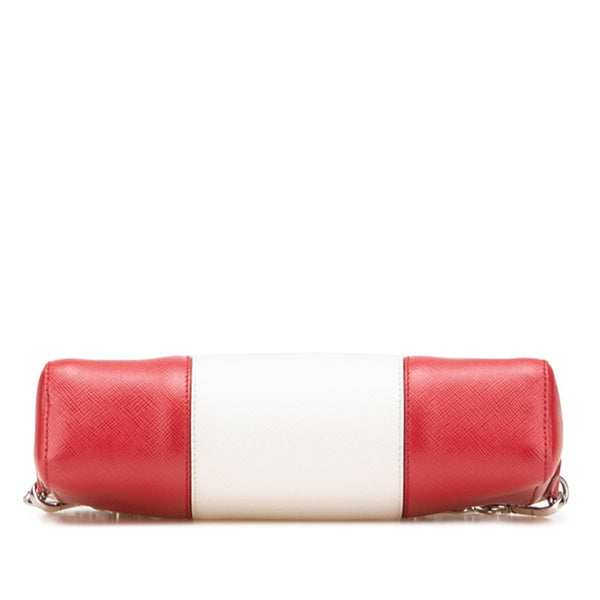 プラダ 三角ロゴプレート ショルダーバッグ レッド ホワイト レザー レディース PRADA 【中古】