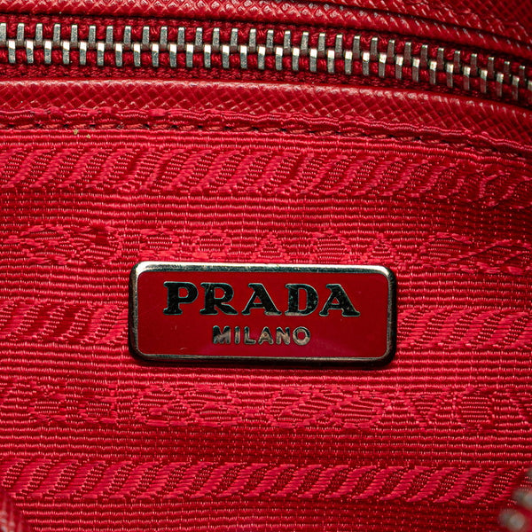 プラダ 三角ロゴプレート ショルダーバッグ レッド ホワイト レザー レディース PRADA 【中古】