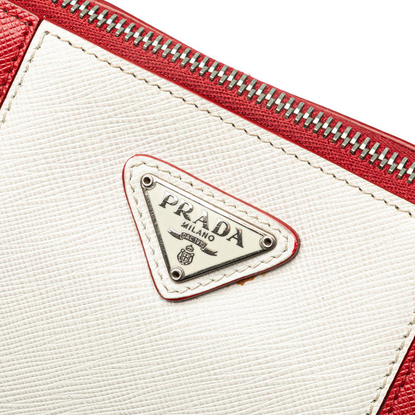 プラダ 三角ロゴプレート ショルダーバッグ レッド ホワイト レザー レディース PRADA 【中古】