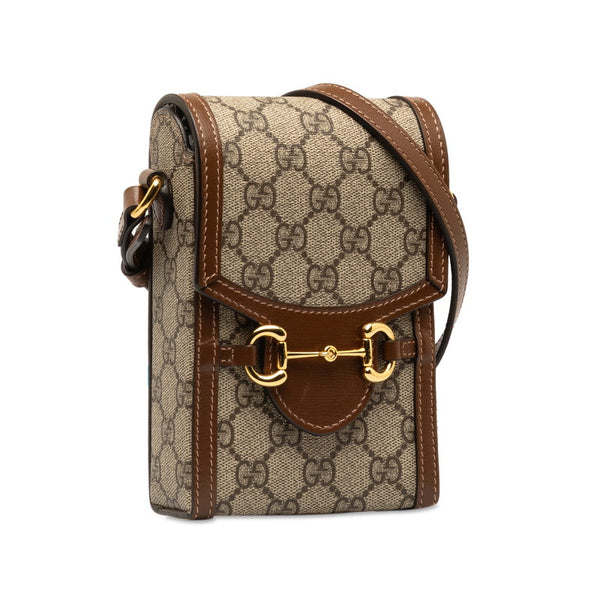 グッチ GGスプリーム ホースビット1955 斜め掛け ミニショルダーバッグ 625615 ブラウン PVC レザー レディース GUCCI 【中古】