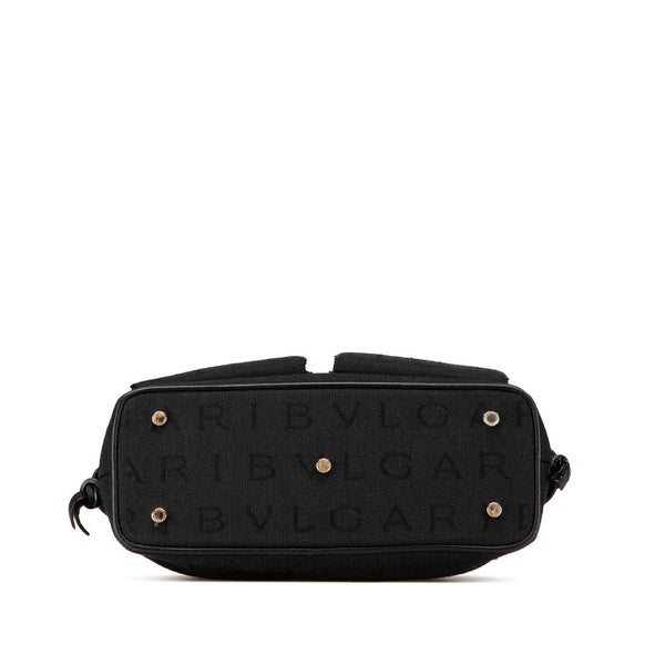ブルガリ モノグラム ロゴマニア ハンドバッグ ブラック キャンバス レザー レディース BVLGARI 【中古】