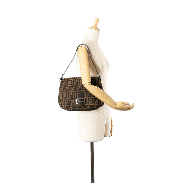 フェンディ ズッカ マンマバケット ハンドバッグ ワンショルダーバッグ ブラウン キャンバス レザー レディース FENDI 【中古】