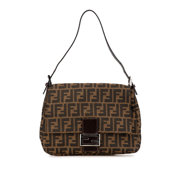フェンディ ズッカ マンマバケット ハンドバッグ ワンショルダーバッグ ブラウン キャンバス レザー レディース FENDI 【中古】