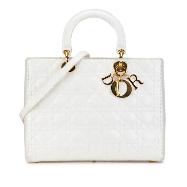 ディオール レディディオール トロッター ハンドバッグ ショルダーバッグ 2WAY ホワイト パテントレザー レディース Dior 【中古】