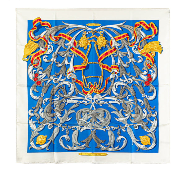 エルメス カレ90 LE MORS A LA CONETABLE 轡の気品 スカーフ ホワイト マルチカラー シルク レディース HERMES 【中古】