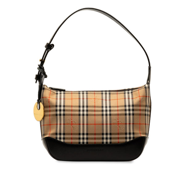 バーバリー ノバチェック シャドーホース ハンドバッグ ベージュ ブラック キャンバス PVC レディース BURBERRY 【中古】