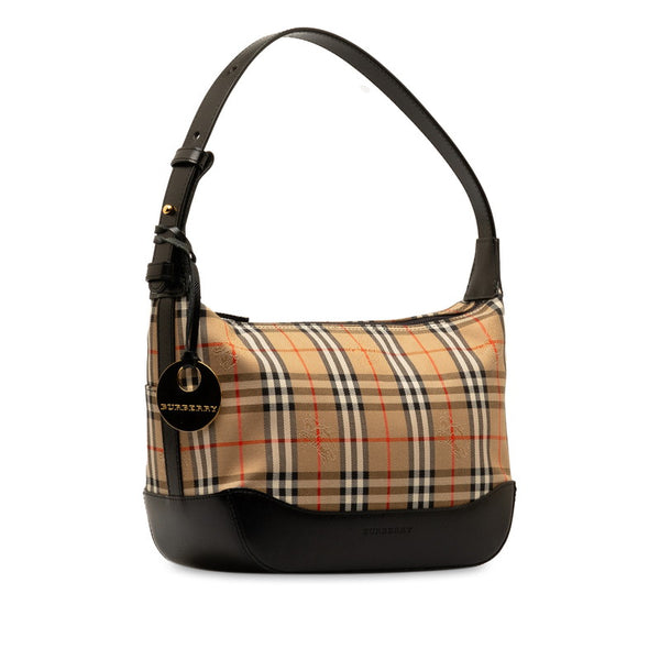 バーバリー ノバチェック シャドーホース ハンドバッグ ベージュ ブラック キャンバス PVC レディース BURBERRY 【中古】