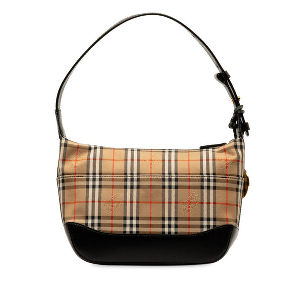 バーバリー ノバチェック シャドーホース ハンドバッグ ベージュ ブラック キャンバス PVC レディース BURBERRY 【中古】