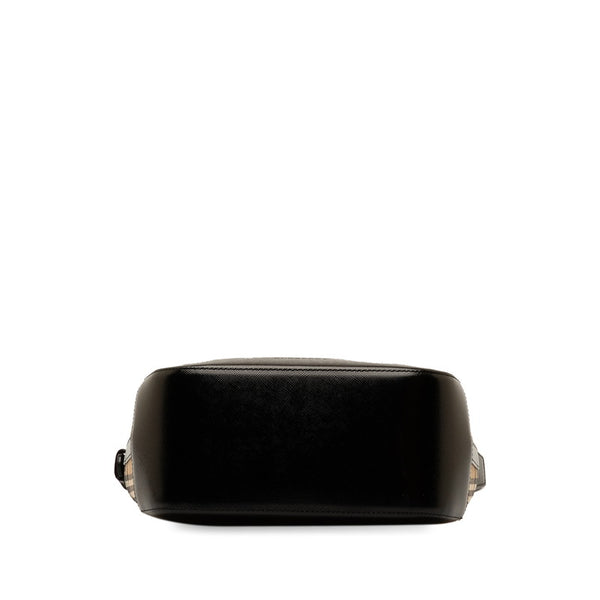 バーバリー ノバチェック シャドーホース ハンドバッグ ベージュ ブラック キャンバス PVC レディース BURBERRY 【中古】