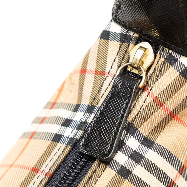 バーバリー ノバチェック シャドーホース ハンドバッグ ベージュ ブラック キャンバス PVC レディース BURBERRY 【中古】