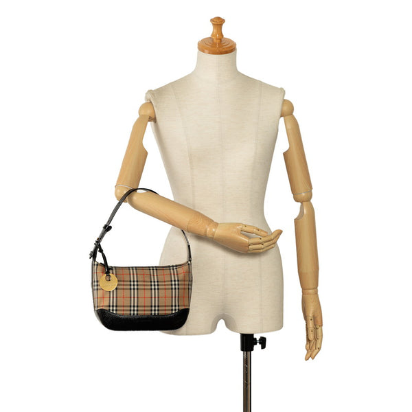 バーバリー ノバチェック シャドーホース ハンドバッグ ベージュ ブラック キャンバス PVC レディース BURBERRY 【中古】