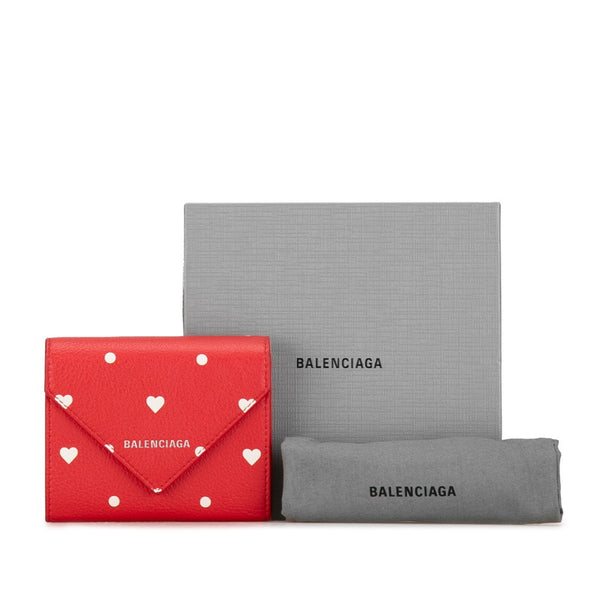 バレンシアガ ペーパーミニウォレット ハート 二つ折り財布 コンパクトウォレット レッド レザー レディース BALENCIAGA 【中古】
