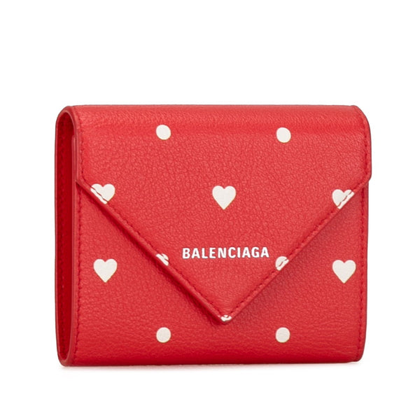 バレンシアガ ペーパーミニウォレット ハート 二つ折り財布 コンパクトウォレット レッド レザー レディース BALENCIAGA 【中古】