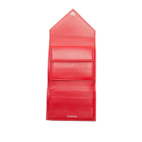 バレンシアガ ペーパーミニウォレット ハート 二つ折り財布 コンパクトウォレット レッド レザー レディース BALENCIAGA 【中古】