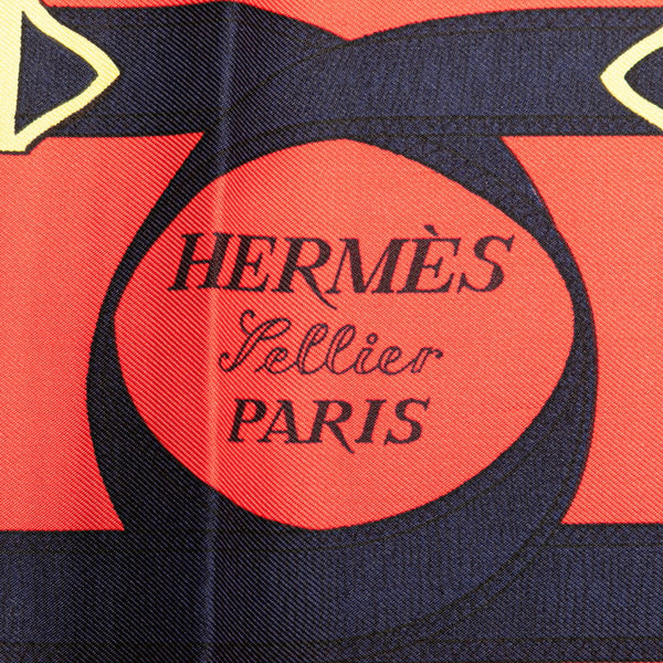 エルメス カレ90 Eperon d'or 黄金の拍車 スカーフ レッド ネイビー シルク レディース HERMES 【中古】