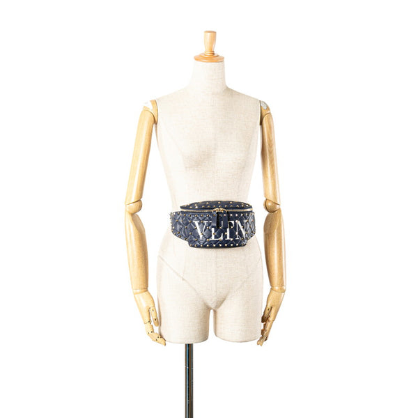 ヴァレンティノ VLTN ロックスタッズ ウエストバッグ ボディバッグ Size:95 ネイビー レザー メンズ VALENTINO 【中古】