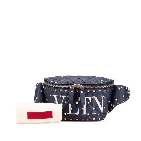 ヴァレンティノ VLTN ロックスタッズ ウエストバッグ ボディバッグ Size:95 ネイビー レザー メンズ VALENTINO 【中古】