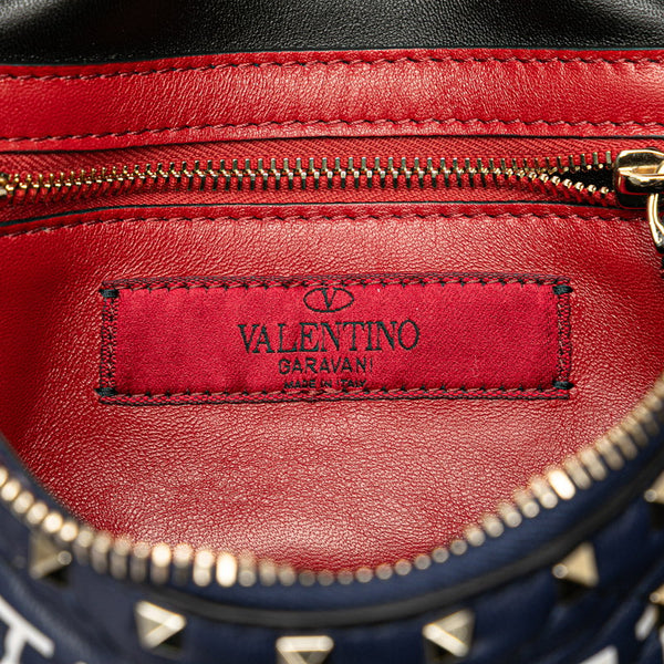 ヴァレンティノ VLTN ロックスタッズ ウエストバッグ ボディバッグ Size:95 ネイビー レザー メンズ VALENTINO 【中古】
