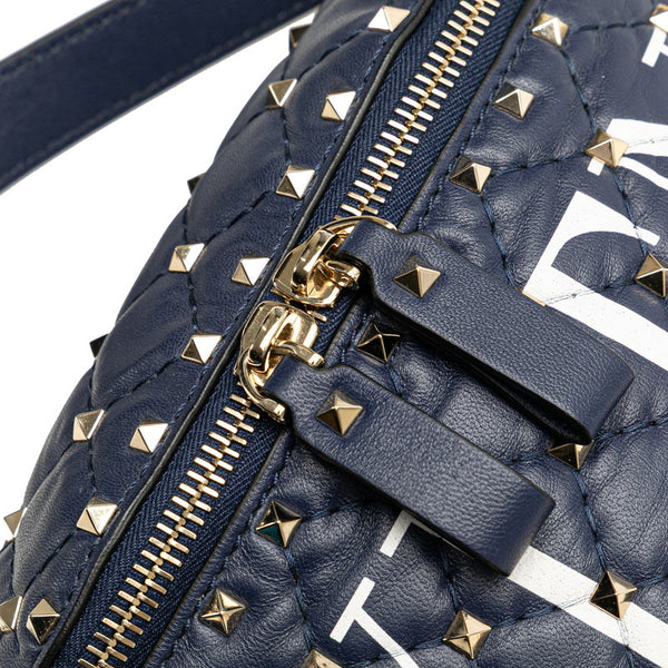 ヴァレンティノ VLTN ロックスタッズ ウエストバッグ ボディバッグ Size:95 ネイビー レザー メンズ VALENTINO 【中古】