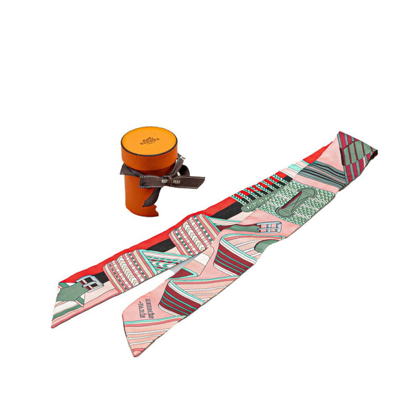 エルメス ツイリー SANGLES EN ZIGZAG ジグザグのサングル スカーフ ピンク マルチカラー シルク レディース HERMES 【中古】