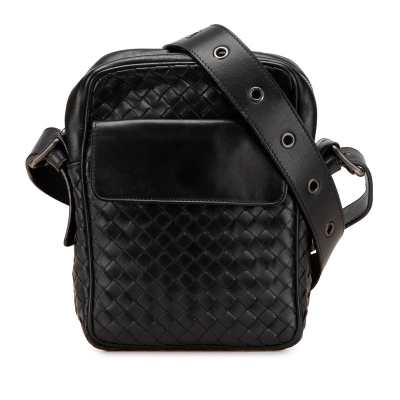 ボッテガヴェネタ イントレチャート 斜め掛け ショルダーバッグ ブラック レザー レディース BOTTEGAVENETA 【中古】