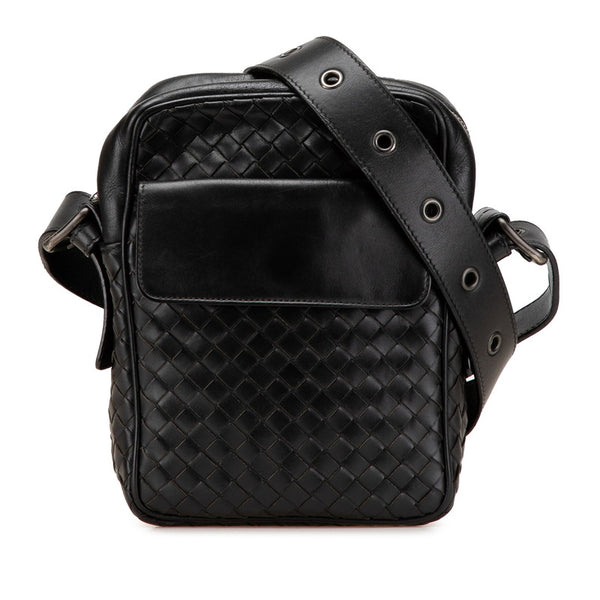 ボッテガヴェネタ イントレチャート 斜め掛け ショルダーバッグ ブラック レザー レディース BOTTEGAVENETA 【中古】