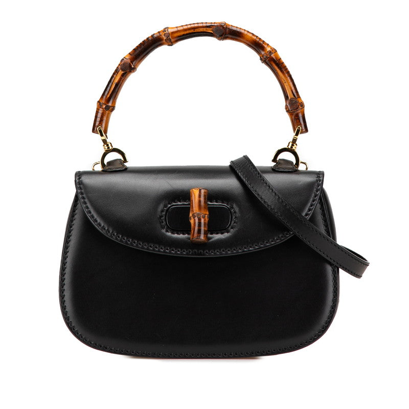 グッチ バンブー ハンドバッグ ショルダーバッグ 2WAY 000 2046 0188 ブラック レザー レディース GUCCI 【中古】