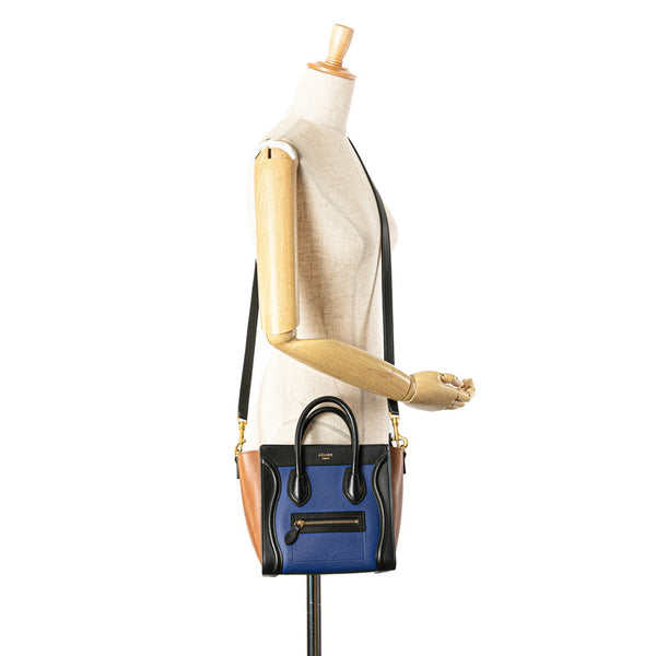 セリーヌ ラゲージ ナノショッパー ハンドバッグ ショルダーバッグ 2WAY ブルー ブラウン ブラック レザー レディース CELINE 【中古】